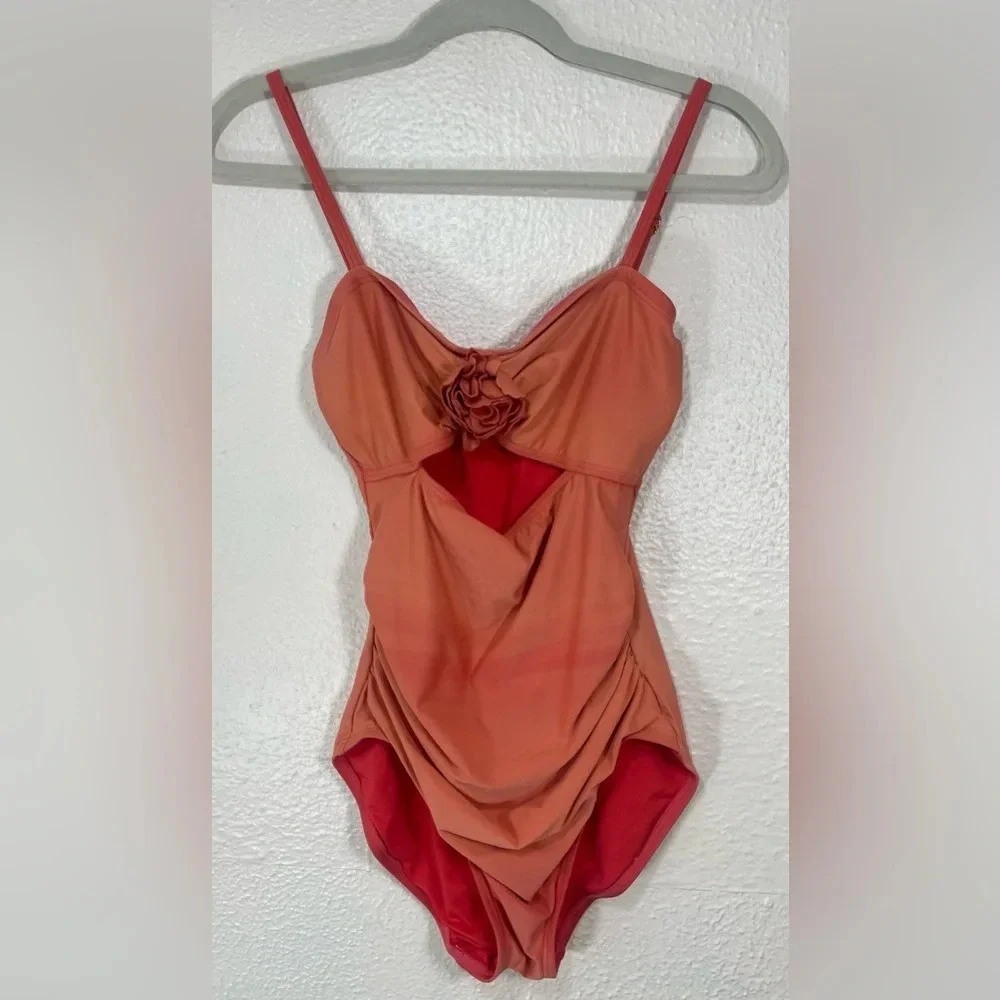Kate Spade Peach Orange One Piece Swimsuit Floral Women’s Small Summer Spring